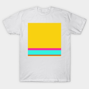 A singular commixture of Red (Pigment), Persian Rose, Golden Yellow and Fluorescent Blue stripes. T-Shirt